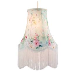 Happy Homewares Victorian Styled Vintage Tall Teal & Green Lampshade with Pink Roses - Size: 12 inches - thumbnail 2