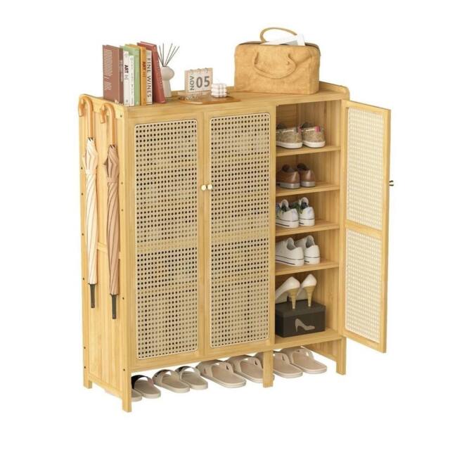 KORVIXA XL Rattan Shoe Cabinet with Doors in Brown - Size: 0.6m2 - image 1