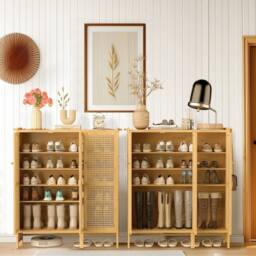 KORVIXA XL Rattan Shoe Cabinet with Doors in Brown - Size: 0.6m2 - thumbnail 3