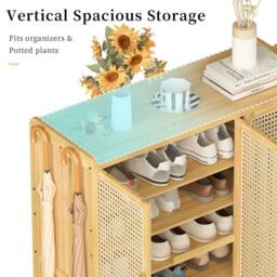 KORVIXA XL Rattan Shoe Cabinet with Doors in Brown - Size: 0.6m2 - thumbnail 5