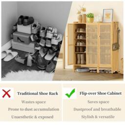 KORVIXA XL Rattan Shoe Cabinet with Doors in Brown - Size: 0.6m2 - thumbnail 4