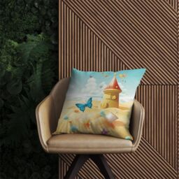 Warren Reed - Designer Butterflies On A Beach Holiday Outdoor Cushion in Yellow - Size: 60 cm x 60 cm - thumbnail 2