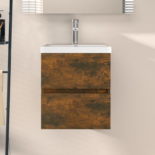 Berkfield Home Sink Cabinet Smoked Oak 41x38.5x45 cm Engineered Wood in Brown - image 1
