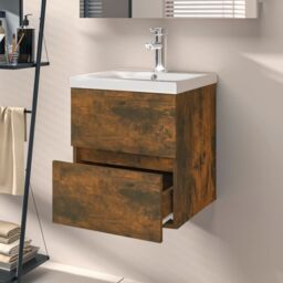 Berkfield Home Sink Cabinet Smoked Oak 41x38.5x45 cm Engineered Wood in Brown - thumbnail 3