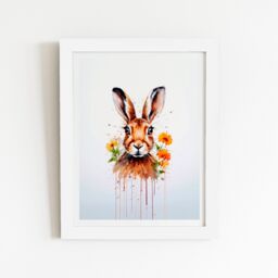 "Warren Reed - Designer Watercolour Hare & Daisies Framed Art Print in White - Size: W24"" x H36""" - thumbnail 2