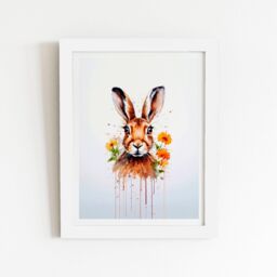 "Warren Reed - Designer Watercolour Hare & Daisies Framed Art Print in White - Size: W24"" x H36""" - thumbnail 1