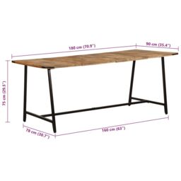 Berkfield Home Dining Table 180x90x75 cm Solid Wood Mango in Brown - Size: 180 x 90 x 75 cm - thumbnail 9