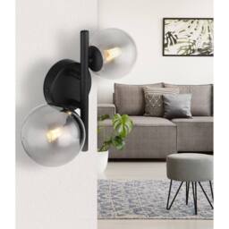 Netlighting Riha Globe Wall Lights Matt Black Smoke Glass Shade 2x G9 3000K - thumbnail 3
