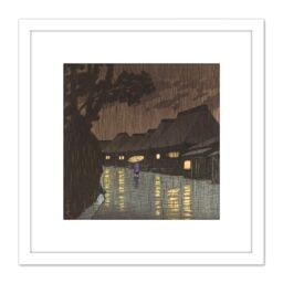 Artery8 Hasui Rain At Maekawa Sochu 8X8 Inch Square Wooden Framed Wall Art Print Picture with Mount in White - thumbnail 1