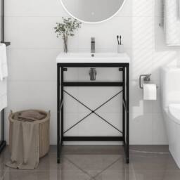 Berkfield Home Durable Bathroom Washbasin Frame Black 59x38x83 cm Iron - Size: 59 x 38 x 83 cm - thumbnail 2