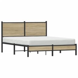 Berkfield Home Metal Bed Frame without Mattress Sonoma Oak 140x200 cm in Brown - thumbnail 4