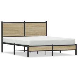 Berkfield Home Metal Bed Frame without Mattress Sonoma Oak 140x200 cm in Brown - thumbnail 2