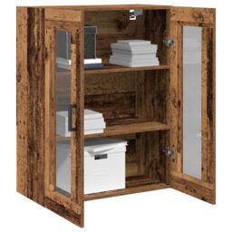 Berkfield Home Wall-Mounted Cabinet with Glass Doors - Old Wood - 69.5x34x90 cm in Brown - thumbnail 3