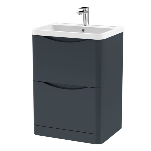 Balterley Bathroom Floor 2 Drawer Vanity & Polymarble Basin, Dark Grey, 600mm in Grey - image 1