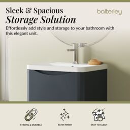 Balterley Bathroom Floor 2 Drawer Vanity & Polymarble Basin, Dark Grey, 600mm in Grey - thumbnail 3