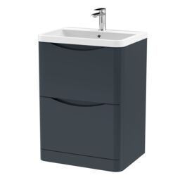 Balterley Bathroom Floor 2 Drawer Vanity & Polymarble Basin, Dark Grey, 600mm in Grey - thumbnail 1