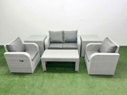 Fimous Light Grey PE Wicker Rattan Garden Furniture Set Sofa Set Reclining Adjustable Chair Oblong Coffee Table 4 Seater With 2 Side Table - thumbnail 2
