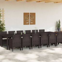 Berkfield Home 13 Piece Garden Dining Set with Cushions Brown Poly Rattan - thumbnail 3