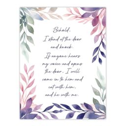 "Artery8 Wall Art Print Behold Stand at Door & Knock Violet Christian Bible Quote Art Poster in Purple - Size: W24"" x H32""" - thumbnail 1