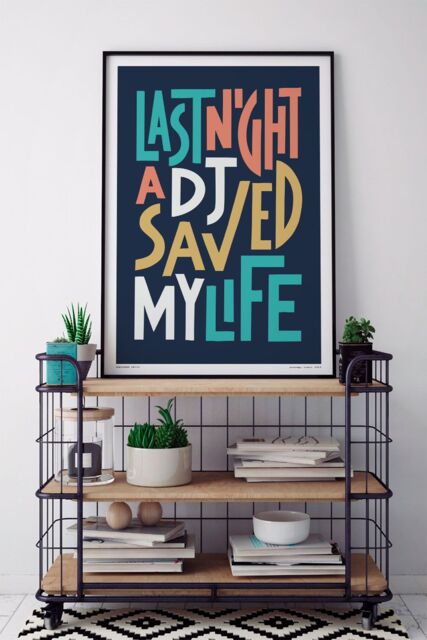 Sketchbook Design Last Night A DJ Saved My Life A4 Print - Black Frame - image 1