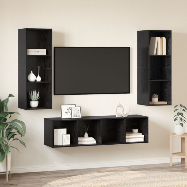 Berkfield Home TV Cabinet Set with Shelf Wall-mounted with Storage 3 pcs Black oak 37 x 37 x 142.5 cm - image 1