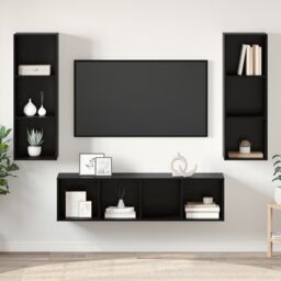 Berkfield Home TV Cabinet Set with Shelf Wall-mounted with Storage 3 pcs Black oak 37 x 37 x 142.5 cm - thumbnail 4