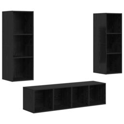 Berkfield Home TV Cabinet Set with Shelf Wall-mounted with Storage 3 pcs Black oak 37 x 37 x 142.5 cm - thumbnail 2