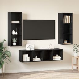 Berkfield Home TV Cabinet Set with Shelf Wall-mounted with Storage 3 pcs Black oak 37 x 37 x 142.5 cm - thumbnail 1
