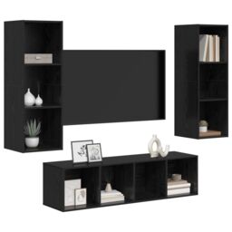 Berkfield Home TV Cabinet Set with Shelf Wall-mounted with Storage 3 pcs Black oak 37 x 37 x 142.5 cm - thumbnail 3