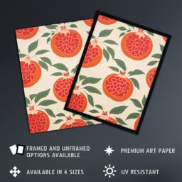 Artery8 Wall Art Print Sliced Pomegranates Kitchen Artwork Orange Pink Green Retro Decorative Pattern Artwork Framed - Size: A4 - thumbnail 2