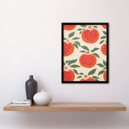 Artery8 Wall Art Print Sliced Pomegranates Kitchen Artwork Orange Pink Green Retro Decorative Pattern Artwork Framed - Size: A4 - thumbnail 4