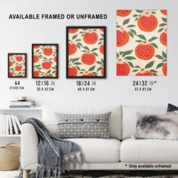 Artery8 Wall Art Print Sliced Pomegranates Kitchen Artwork Orange Pink Green Retro Decorative Pattern Artwork Framed - Size: A4 - thumbnail 3