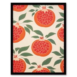Artery8 Wall Art Print Sliced Pomegranates Kitchen Artwork Orange Pink Green Retro Decorative Pattern Artwork Framed - Size: A4 - thumbnail 1