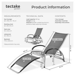 tectake Sun Lounger Avignon - 2 in 1 functions, adjustable backrest in Dark Grey - Size: 1 Seater - thumbnail 6