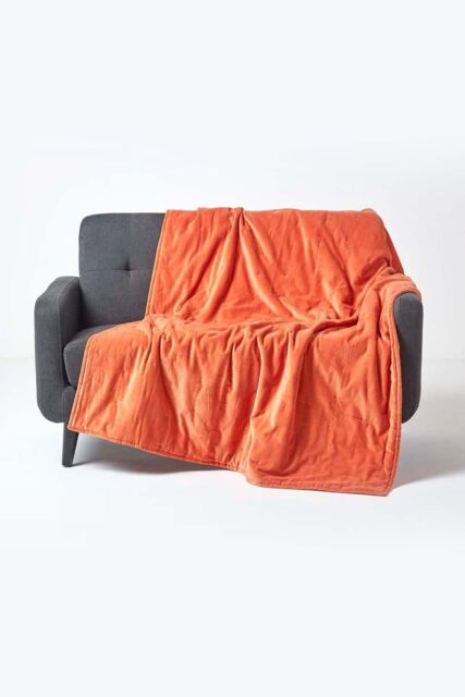 Homescapes Velvet Quilted Throw 100% Cotton, Soft & Luxurious Blanket in Burnt Orange - Size: 150 cm x 200 cm - image 1