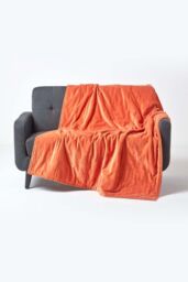 Homescapes Velvet Quilted Throw 100% Cotton, Soft & Luxurious Blanket in Burnt Orange - Size: 150 cm x 200 cm