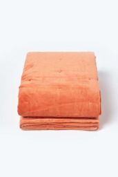 Homescapes Velvet Quilted Throw 100% Cotton, Soft & Luxurious Blanket in Burnt Orange - Size: 150 cm x 200 cm - thumbnail 2