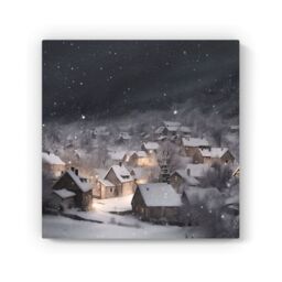 "Warren Reed - Designer Snowfall Over A Quiet Village Canvas - Size: W16"" x H16""" - thumbnail 2