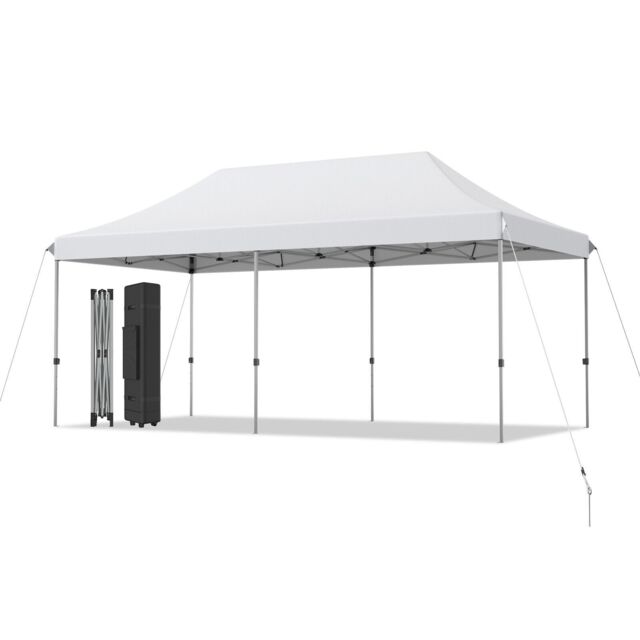 Costway 3 x 6m Folding Tent Canopy Adjustable Height Shelter Outdoor Wheeled Storage Bag in White