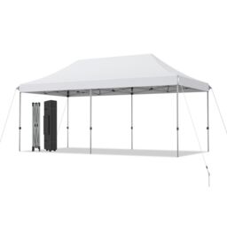 Costway 3 x 6m Folding Tent Canopy Adjustable Height Shelter Outdoor Wheeled Storage Bag in White - thumbnail 1