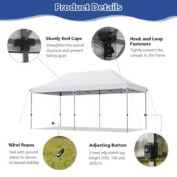 Costway 3 x 6m Folding Tent Canopy Adjustable Height Shelter Outdoor Wheeled Storage Bag in White - thumbnail 4