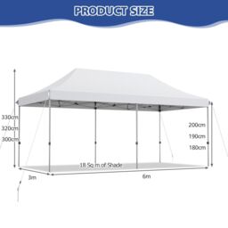 Costway 3 x 6m Folding Tent Canopy Adjustable Height Shelter Outdoor Wheeled Storage Bag in White - thumbnail 2
