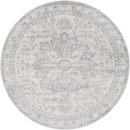 Livabliss Monaco-Vintage Grey Ivory Cream Traditional Boho Living Dining Bedroom Rug in Mid Grey - Size: 160 cm diameter - thumbnail 2