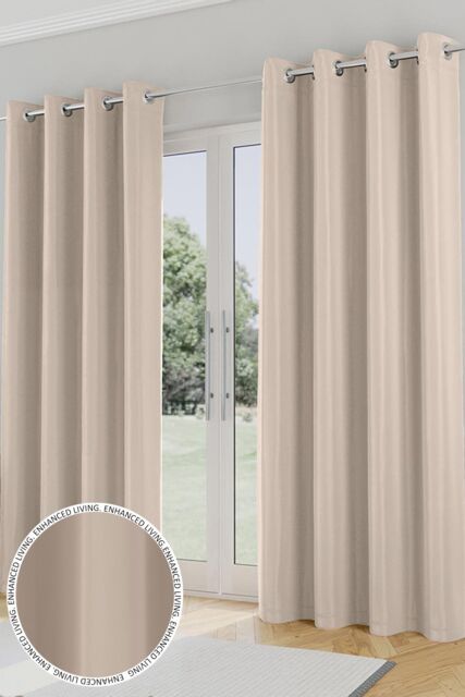 Enhanced Living Plain Supersoft Thermal Room Darkening Eyelet Curtains - Pair in Natural - Size: 168 cm width x 183 cm drop - image 1