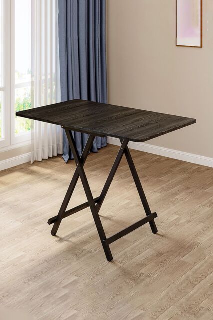 Living and Home 100x60cm Folding Wooden Dining Table in Black - Size: 100x60 cm - image 1