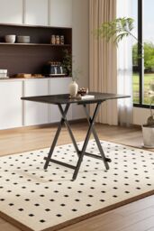 Living and Home 100x60cm Folding Wooden Dining Table in Black - Size: 100x60 cm - thumbnail 5