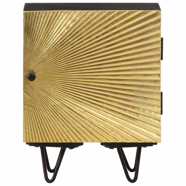 Berkfield Home Bedside Cabinet with Brass Front 40x30x50 cm Solid Mango Wood in Black - Size: 40 x 30 x 50 cm - image 1