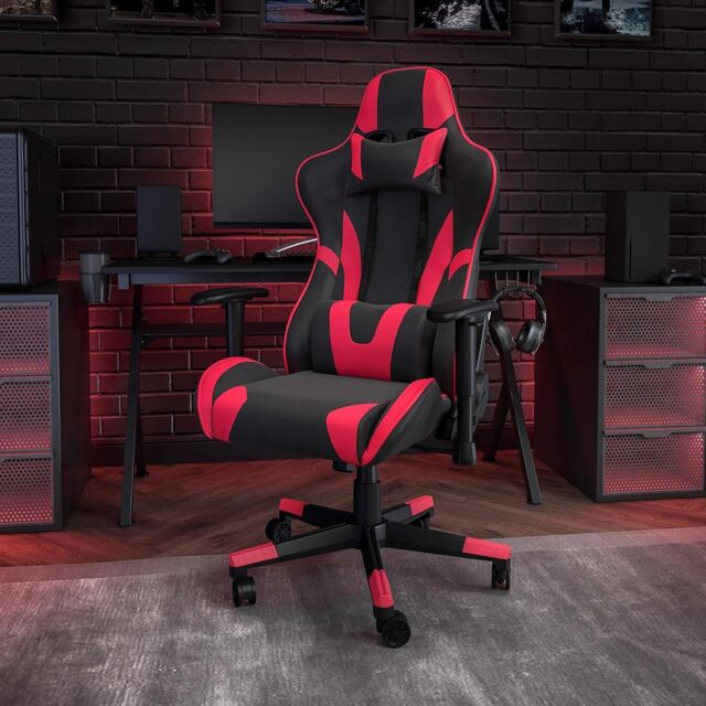 Black Red Bucket Seat Racer Gaming Chair Faux Leather by
