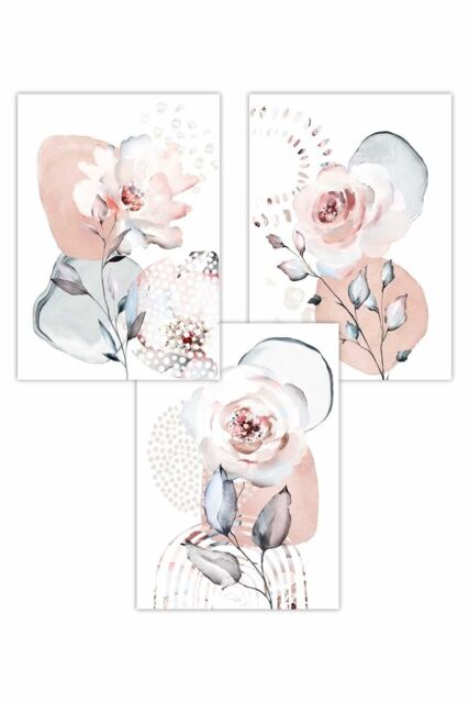 ARTZE Set of 3 Abstract Blush Pink Botanical Art Posters in Light Pink - Size: W50 cm x H70 cm - image 1