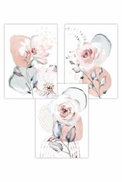 ARTZE Set of 3 Abstract Blush Pink Botanical Art Posters in Light Pink - Size: W50 cm x H70 cm - thumbnail 1